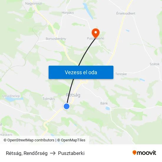 Rétság, Rendőrség to Pusztaberki map