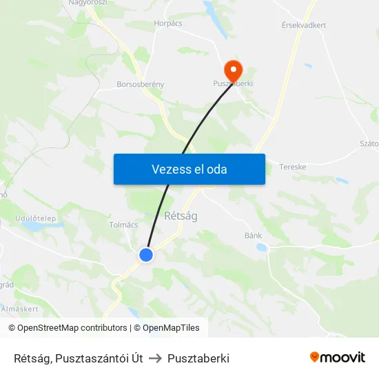 Rétság, Pusztaszántói Út to Pusztaberki map