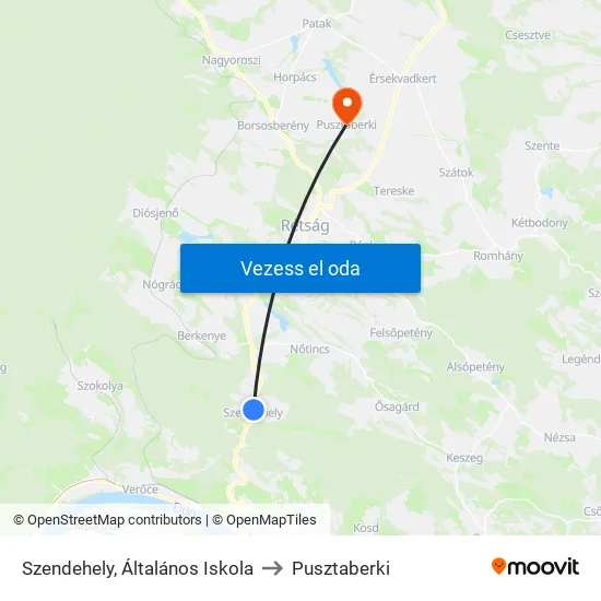 Szendehely, Általános Iskola to Pusztaberki map