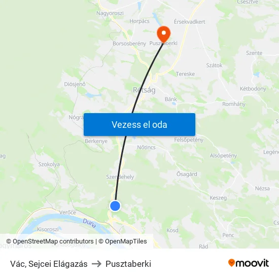 Vác, Sejcei Elágazás to Pusztaberki map
