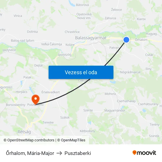 Őrhalom, Mária-Major to Pusztaberki map