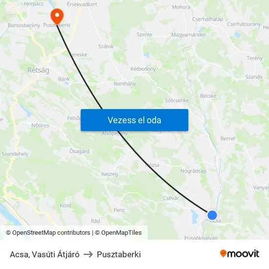 Acsa, Vasúti Átjáró to Pusztaberki map