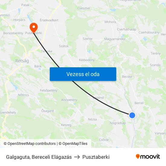 Galgaguta, Bereceli Elágazás to Pusztaberki map