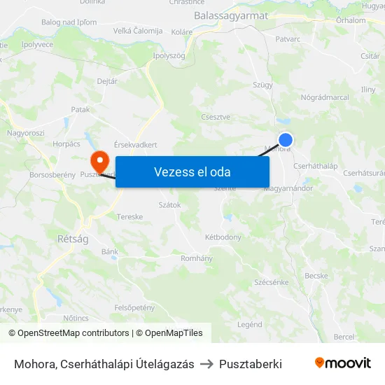 Mohora, Cserháthalápi Útelágazás to Pusztaberki map