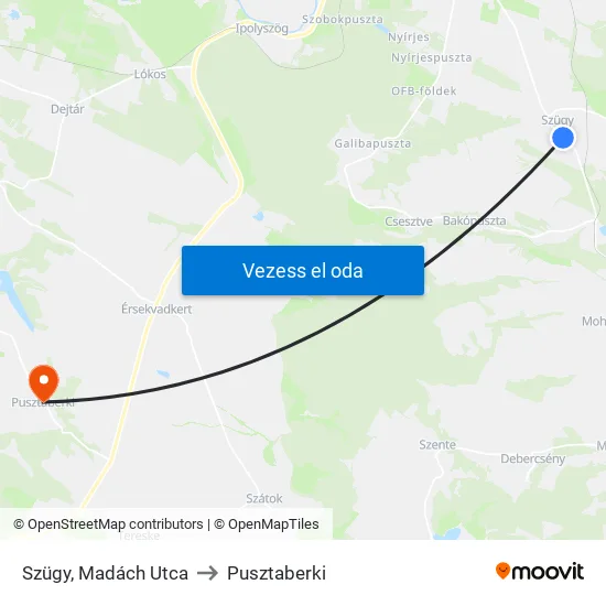 Szügy, Madách Utca to Pusztaberki map