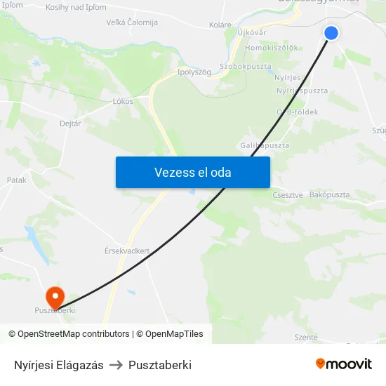 Nyírjesi Elágazás to Pusztaberki map