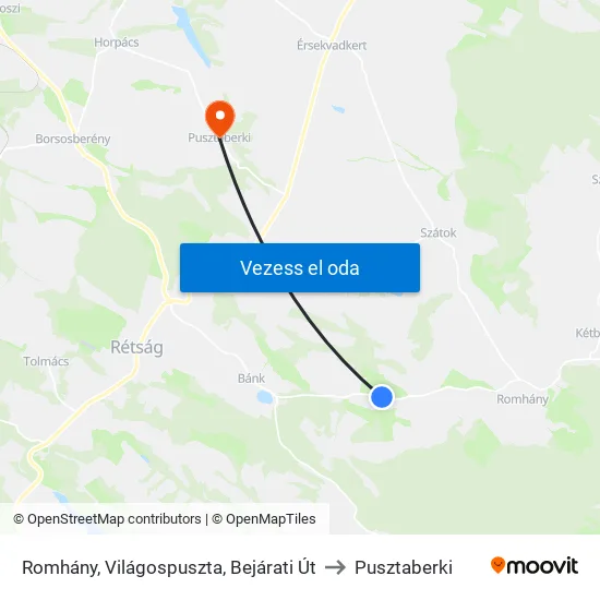Romhány, Világospuszta, Bejárati Út to Pusztaberki map