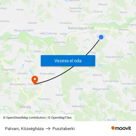 Patvarc, Községháza to Pusztaberki map