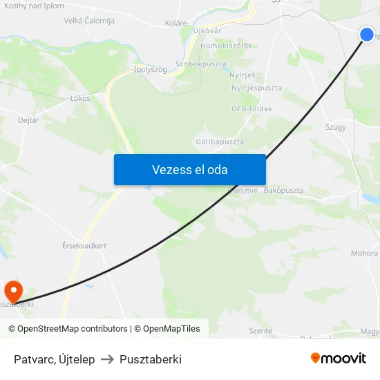 Patvarc, Újtelep to Pusztaberki map