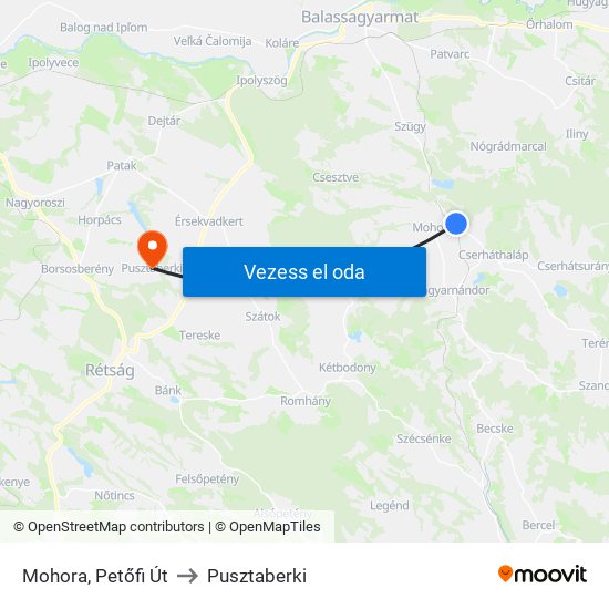 Mohora, Petőfi Út to Pusztaberki map