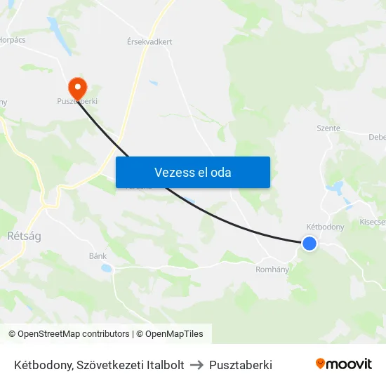 Kétbodony, Szövetkezeti Italbolt to Pusztaberki map