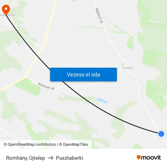 Romhány, Újtelep to Pusztaberki map