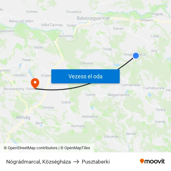 Nógrádmarcal, Községháza to Pusztaberki map