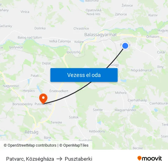Patvarc, Községháza to Pusztaberki map