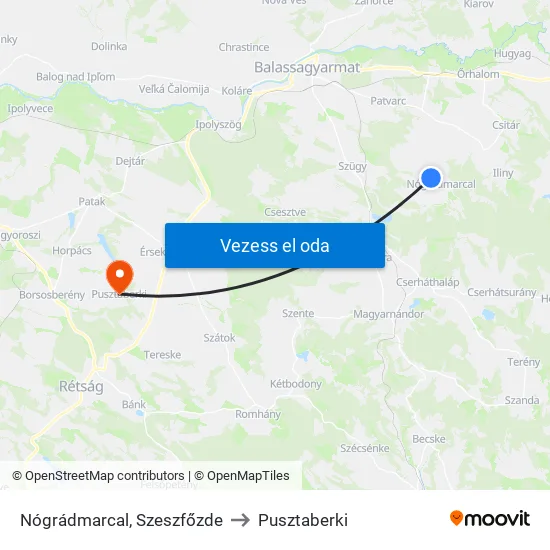 Nógrádmarcal, Szeszfőzde to Pusztaberki map