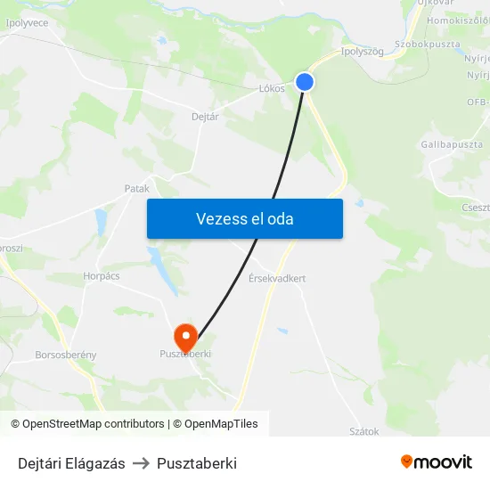 Dejtári Elágazás to Pusztaberki map