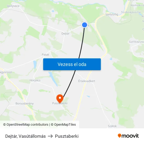 Dejtár, Vasútállomás to Pusztaberki map