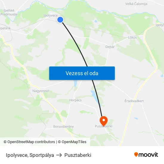 Ipolyvece, Sportpálya to Pusztaberki map
