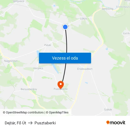 Dejtár, Fő Út to Pusztaberki map