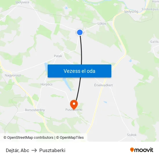 Dejtár, Abc to Pusztaberki map