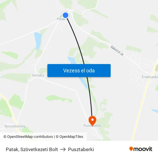 Patak, Szövetkezeti Bolt to Pusztaberki map