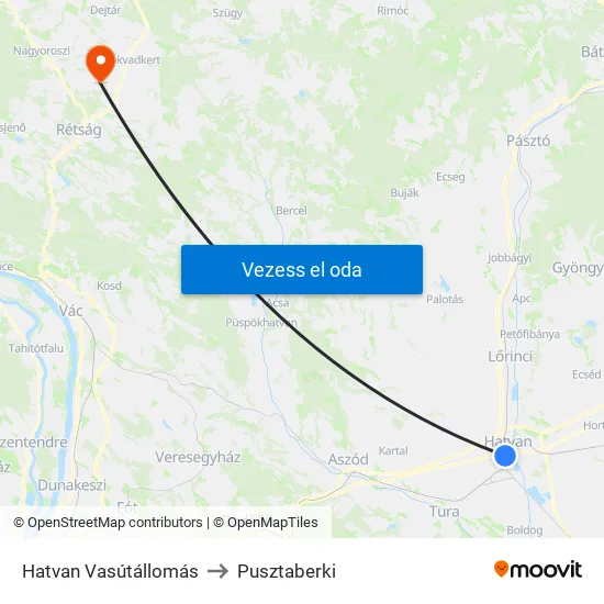 Hatvan Vasútállomás to Pusztaberki map