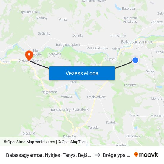 Balassagyarmat, Nyírjesi Tanya, Bejárati Út to Drégelypalánk map