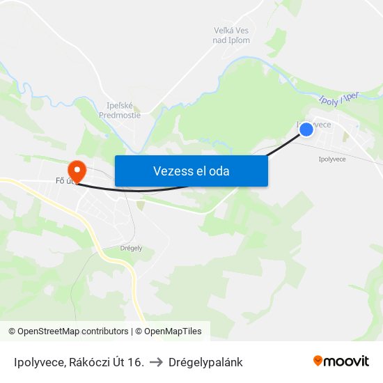 Ipolyvece, Rákóczi Út 16. to Drégelypalánk map