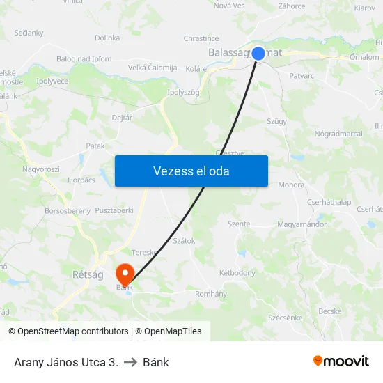 Arany János Utca 3. to Bánk map