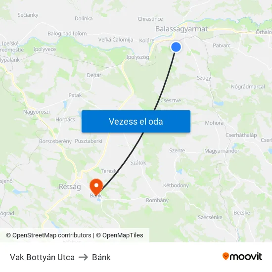 Vak Bottyán Utca to Bánk map