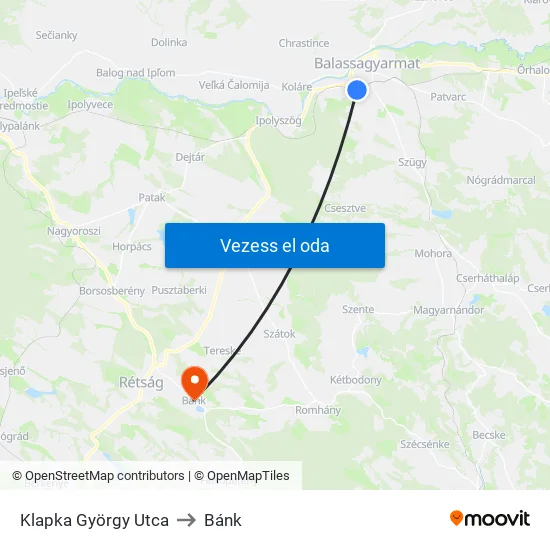 Klapka György Utca to Bánk map