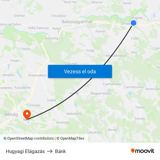 Hugyagi Elágazás to Bánk map