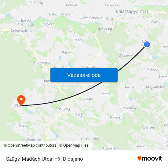 Szügy, Madách Utca to Diósjenő map