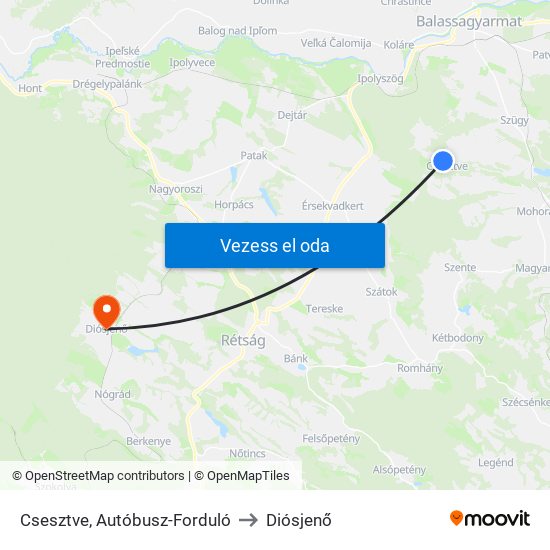 Csesztve, Autóbusz-Forduló to Diósjenő map