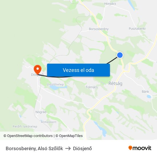 Borsosberény, Alsó Szőlők to Diósjenő map