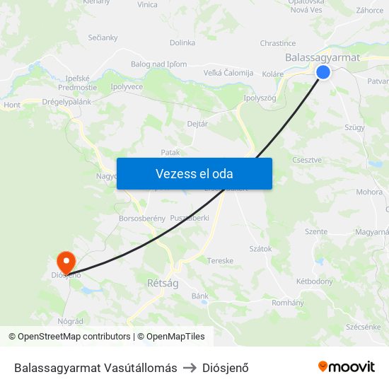 Balassagyarmat Vasútállomás to Diósjenő map