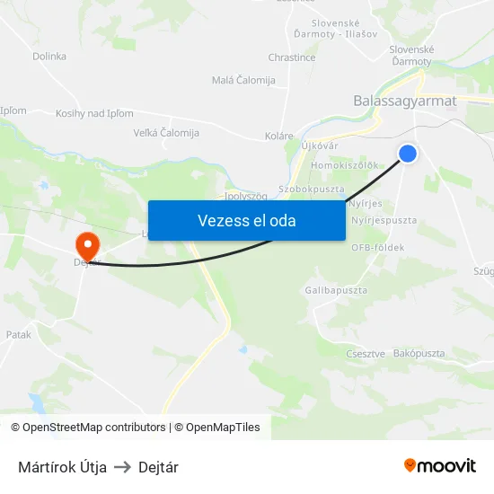 Mártírok Útja to Dejtár map