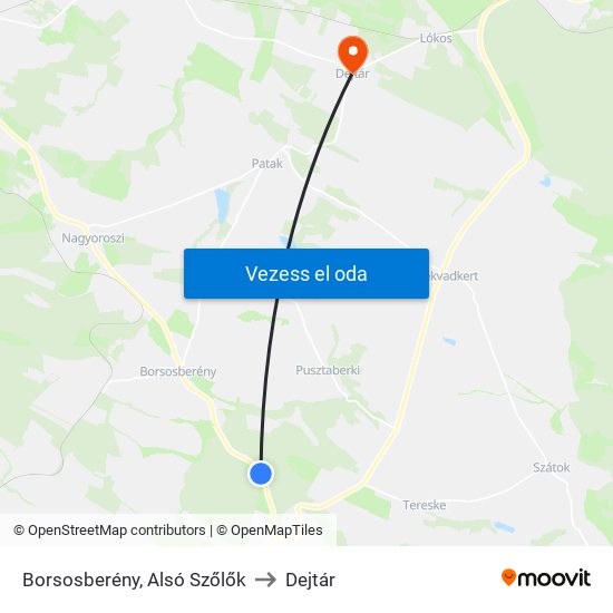 Borsosberény, Alsó Szőlők to Dejtár map