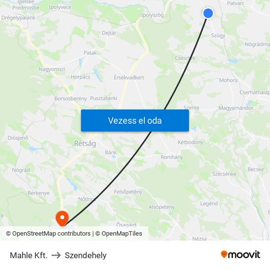 Mahle Kft. to Szendehely map
