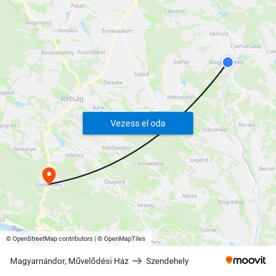 Magyarnándor, Művelődési Ház to Szendehely map
