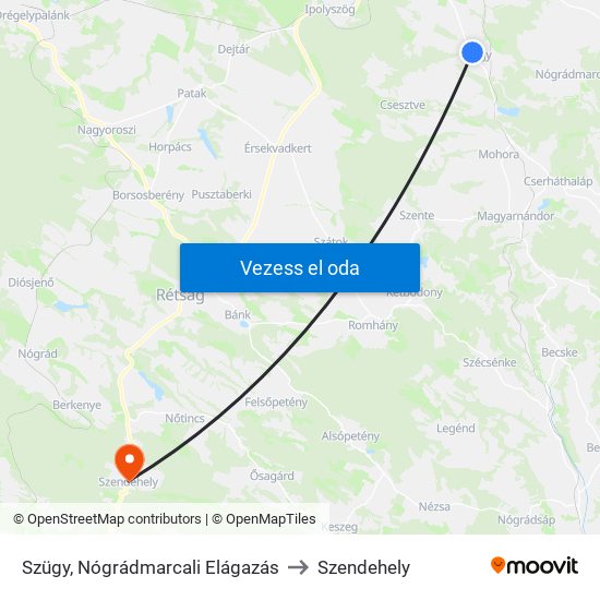 Szügy, Nógrádmarcali Elágazás to Szendehely map