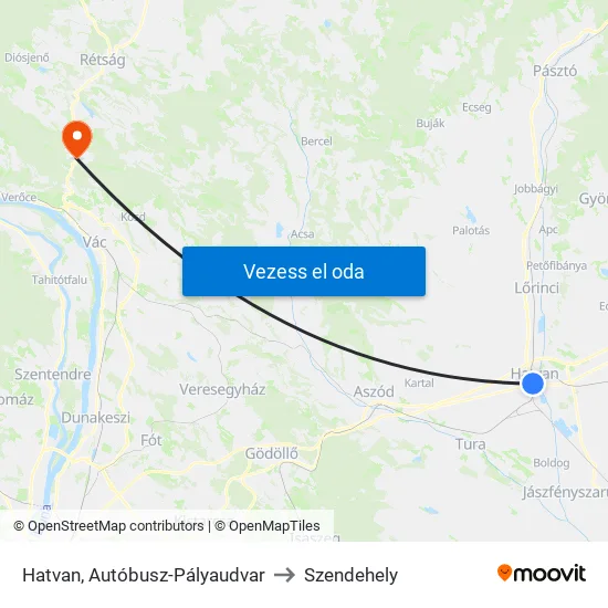 Hatvan, Autóbusz-Pályaudvar to Szendehely map