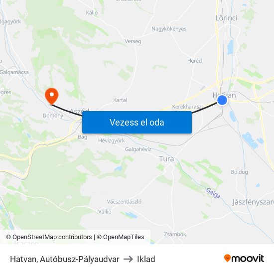 Hatvan, Autóbusz-Pályaudvar to Iklad map