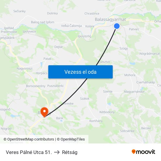 Veres Pálné Utca 51. to Rétság map