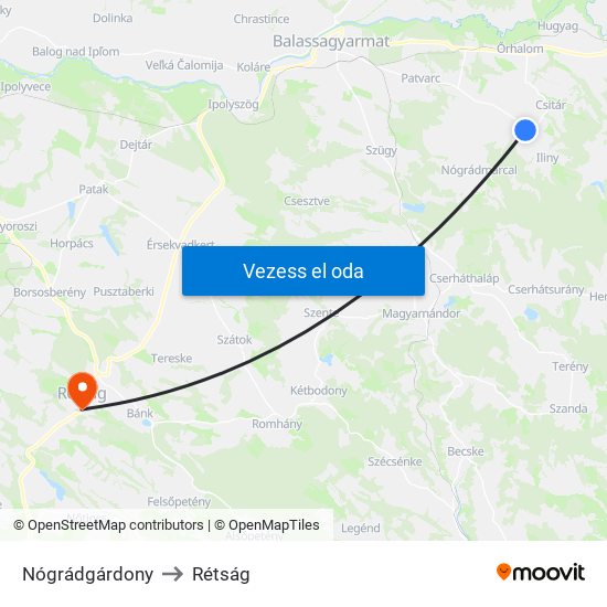 Nógrádgárdony to Rétság map