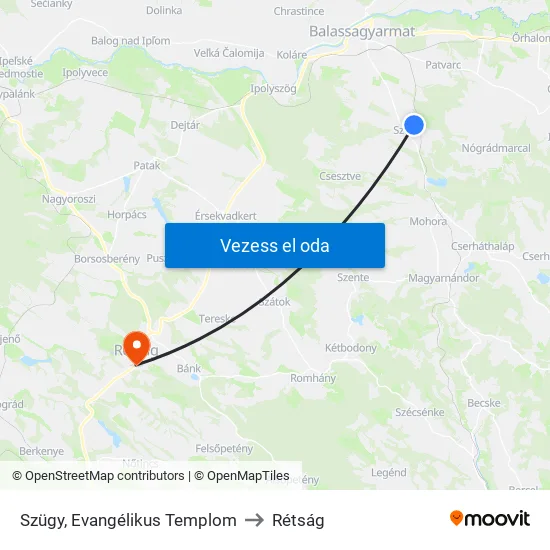 Szügy, Evangélikus Templom to Rétság map