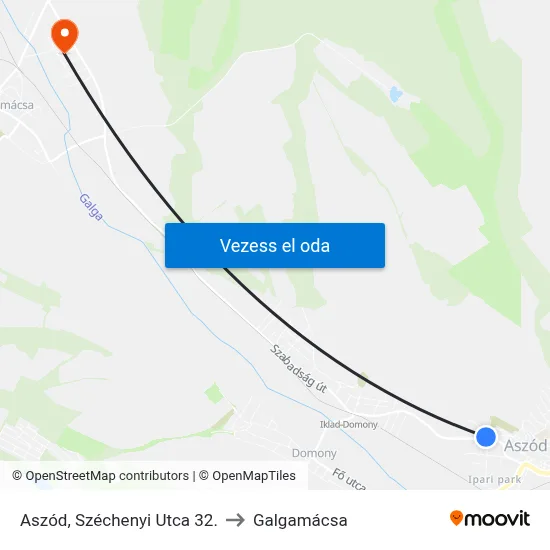 Aszód, Széchenyi Utca 32. to Galgamácsa map