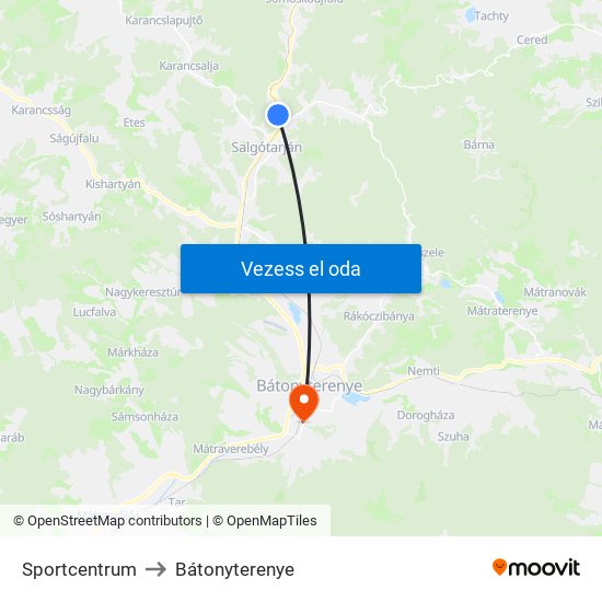 Sportcentrum to Bátonyterenye map