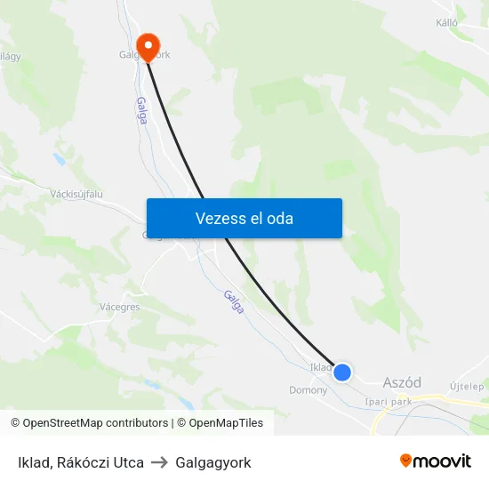 Iklad, Rákóczi Utca to Galgagyork map