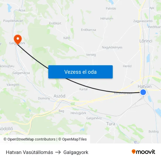 Hatvan Vasútállomás to Galgagyork map
